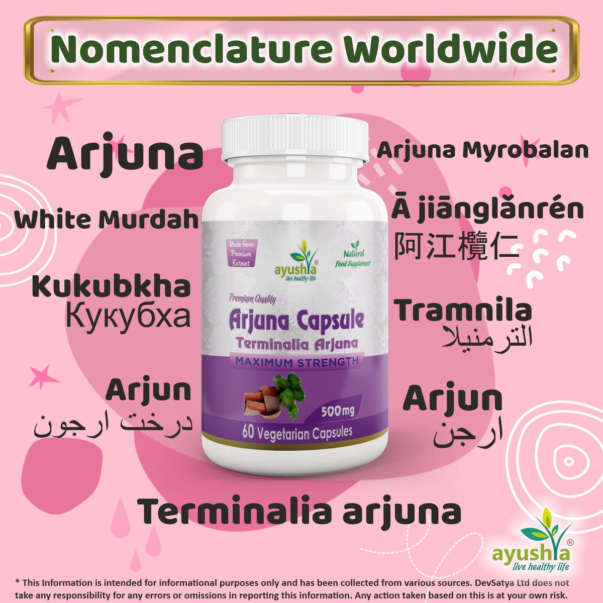 Ayushya Arjuna Capsules (Arjun Tree) Heart Wellness Support - Vegan, Gluten Free, Non-GMO, 60 Capsules