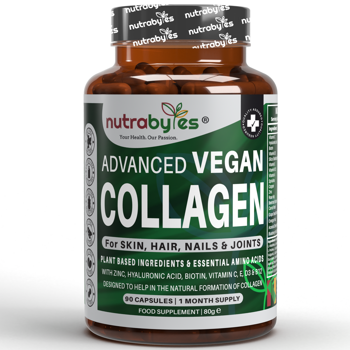 Advanced Vegan Collagen | Plant-Based Ingredients Including Essential Amino Acids | 90 Capsules | 1 Month | Hair, Skin, Nails and Joints | Collagen Supplements for Men & Women