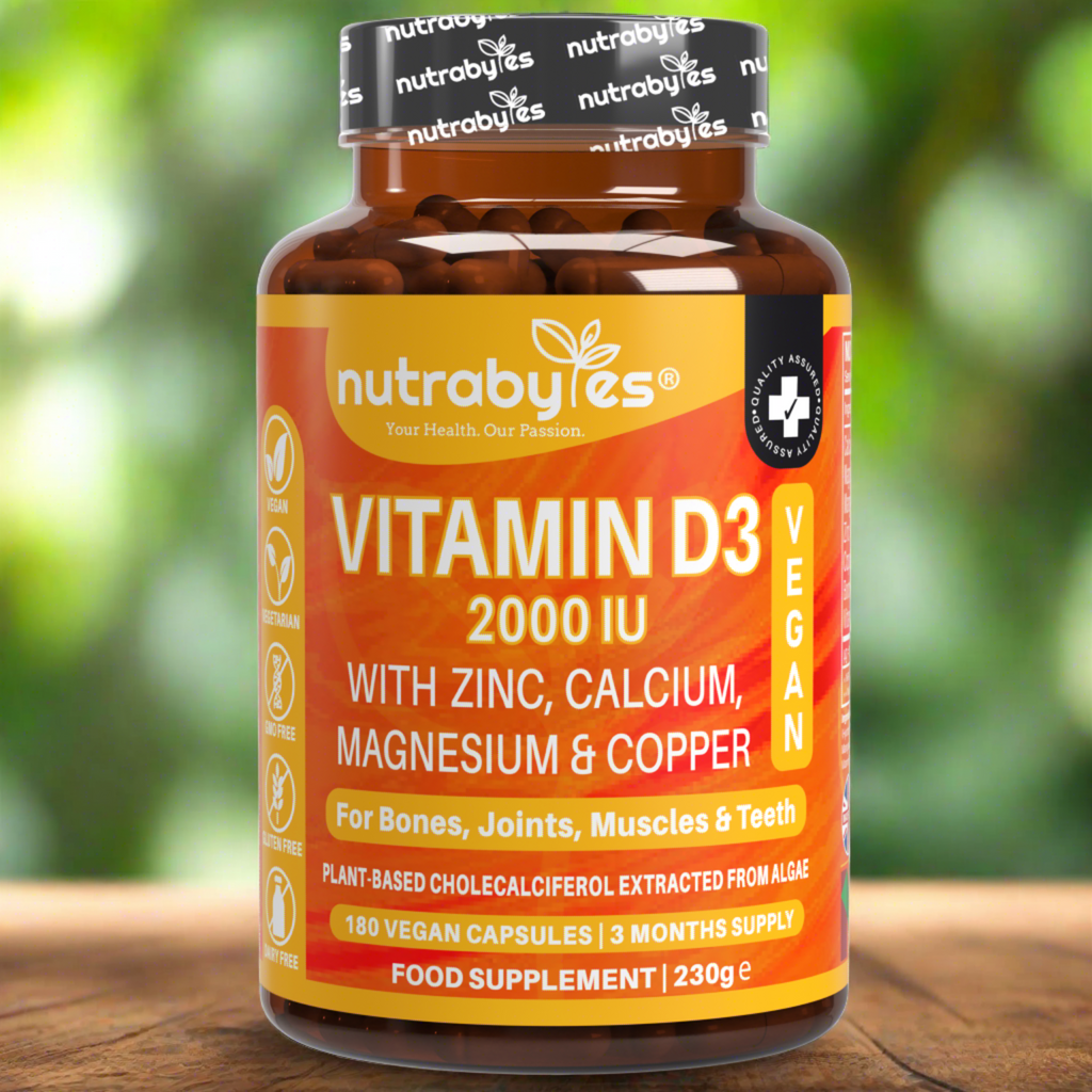 Vegan Vitamin D3 2000 IU with Calcium, Magnesium, Zinc & Copper | 180 capsules, 3 months supply | Made in the UK