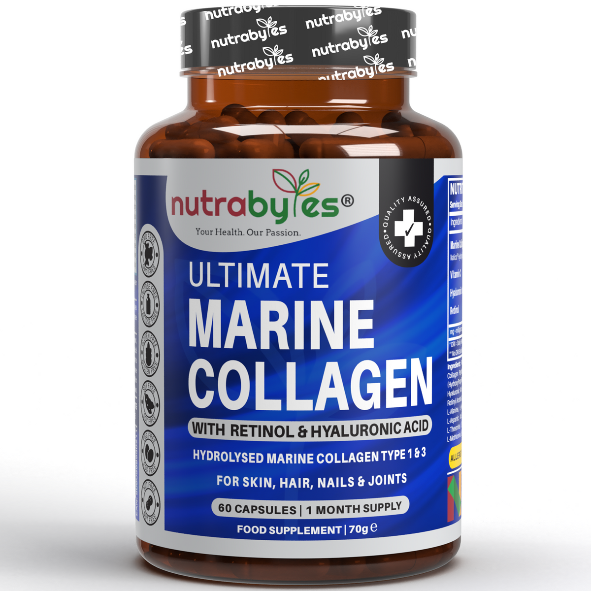 Ultimate Marine Collagen Capsules | High Strength Types I & III with Hyaluronic Acid, Vitamin C & Vitamin A | 60 Capsules, 1 Month Supply | UK Made