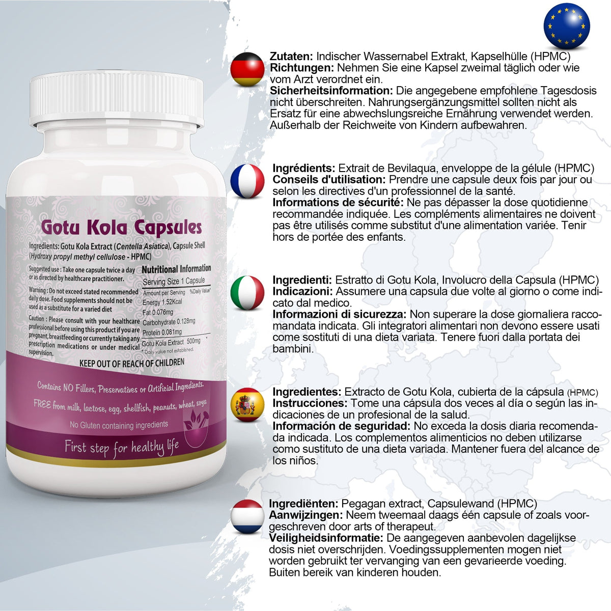 Aushadh Gotukola Capsules (Centella) Memory & Skin Support - Vegan, Gluten Free, Non-GMO, 60 Capsules
