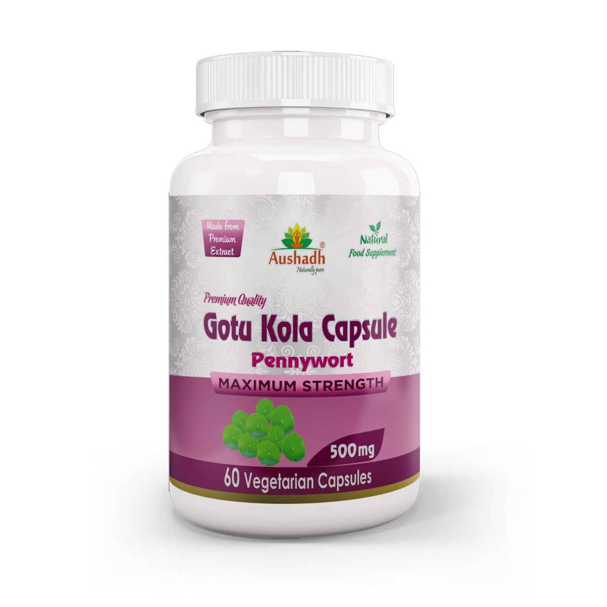 Aushadh Gotukola Capsules (Centella) Memory & Skin Support - Vegan, Gluten Free, Non-GMO, 60 Capsules