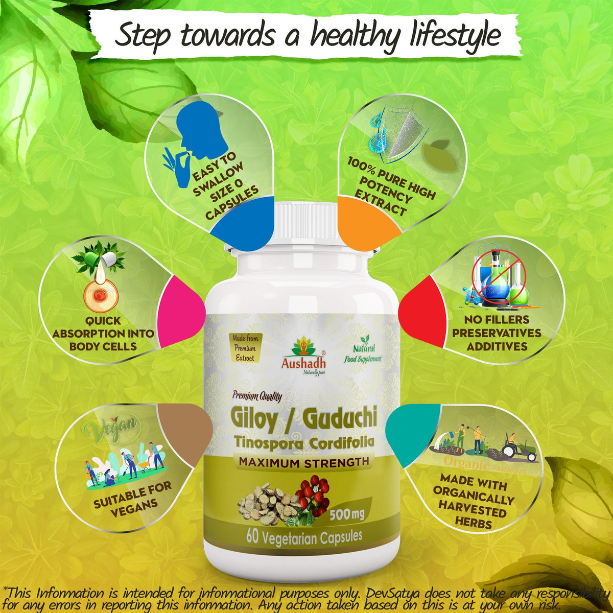 Aushadh Guduchi with Amla Capsules (Giloy, Tinospora Cordifolia) Immune Wellness & Antioxidant Support - Vegan, Gluten Free, Non-GMO, 60 Capsules