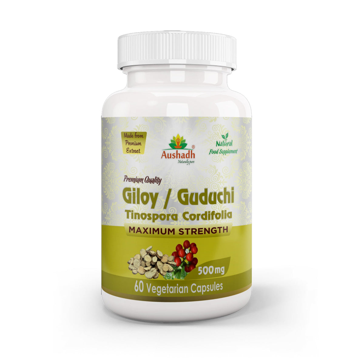 Aushadh Guduchi with Amla Capsules (Giloy, Tinospora Cordifolia) Immune Wellness & Antioxidant Support - Vegan, Gluten Free, Non-GMO, 60 Capsules