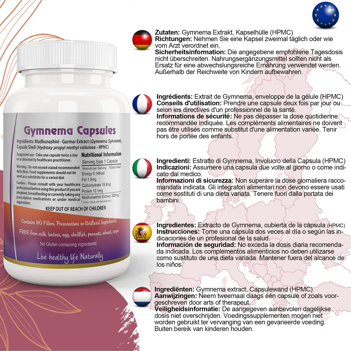 Ayushya Gymnema Sylvestre with Black Pepper Capsules (Madhunaashini, Gurmar) Glucose Wellness Support - Vegan, Gluten Free, Non-GMO, 60 Capsules