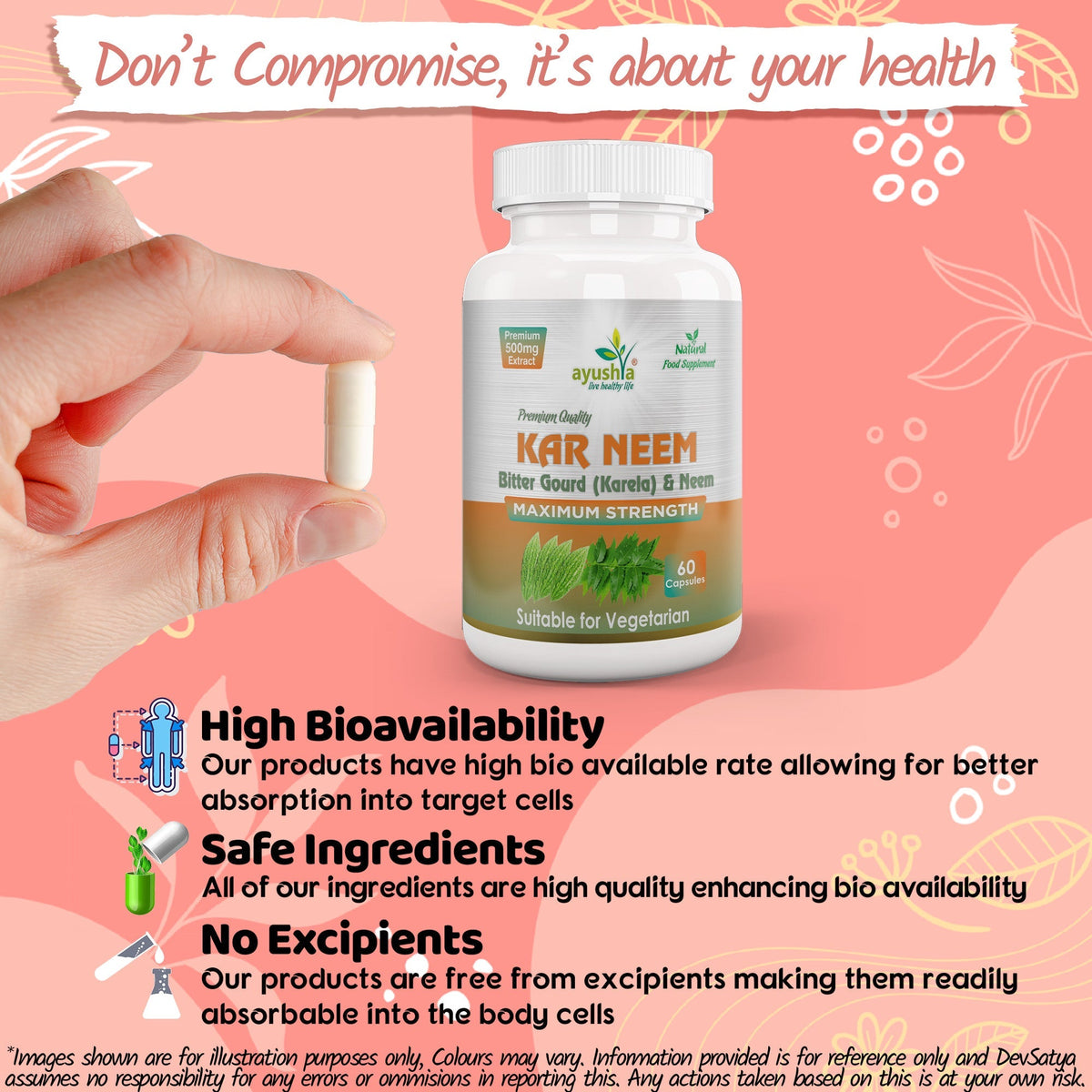 Ayushya KarNeem Capsules (Karela & Neem Blend) Glucose Wellness Support - Vegan, Gluten Free, Non-GMO, 60 Capsules