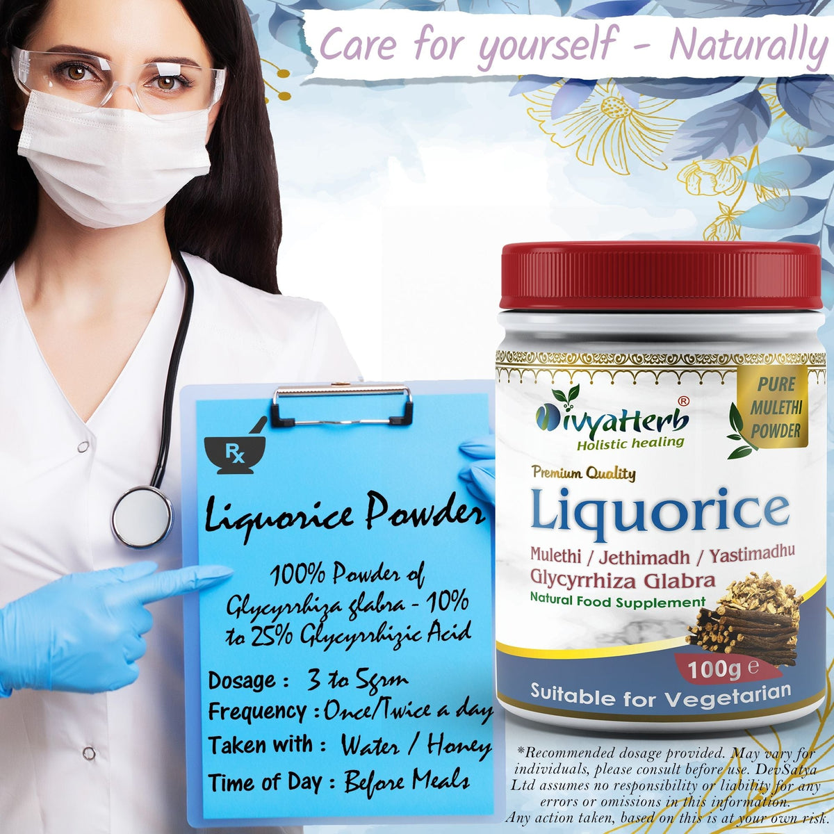 DivyaHerb Liquorice Root Powder 100 gram - Throat Comfort Support
