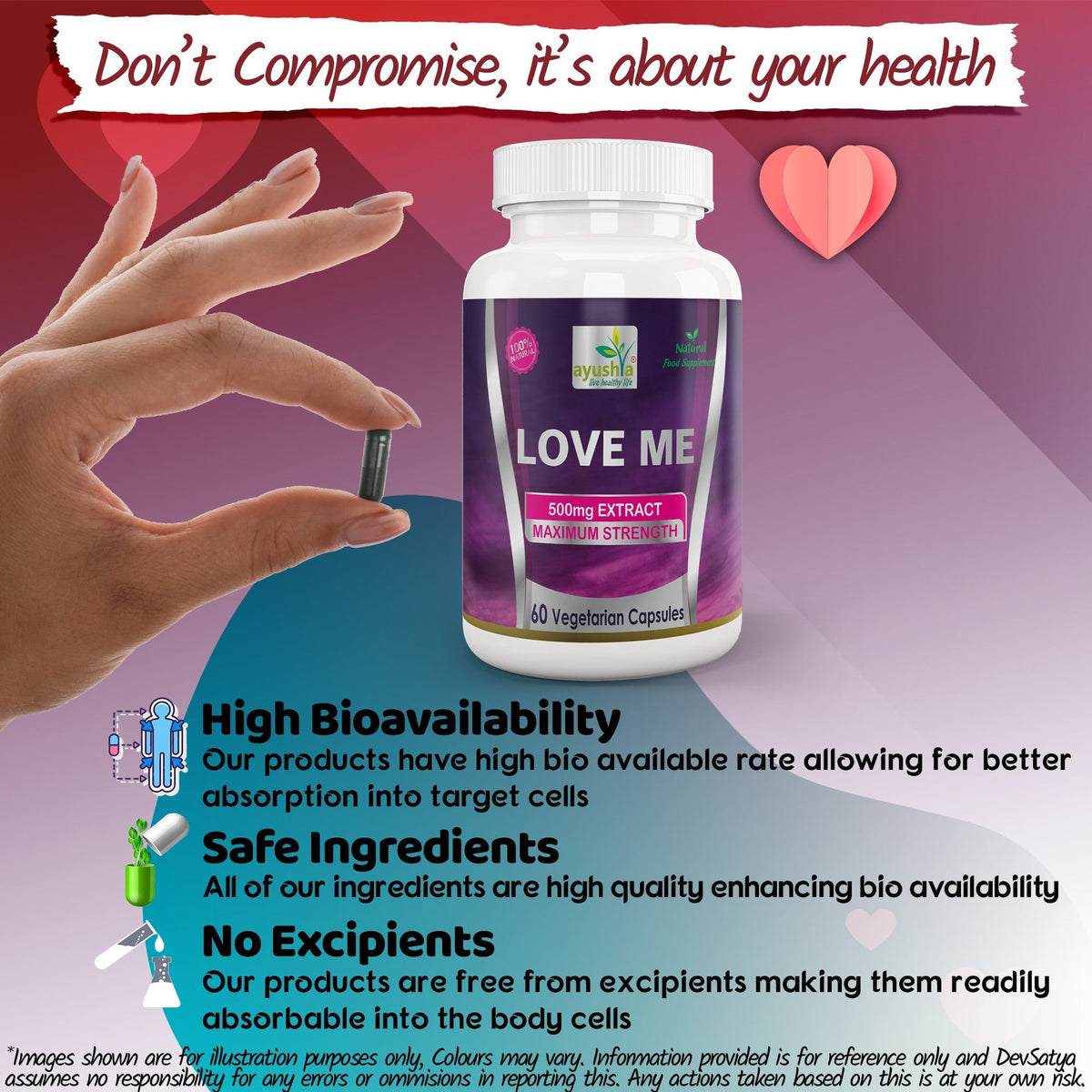 Ayushya Love Me Capsules (Vitality Blend) Vitality & Stamina Support - Vegan, Gluten Free, Non-GMO, 60 Capsules
