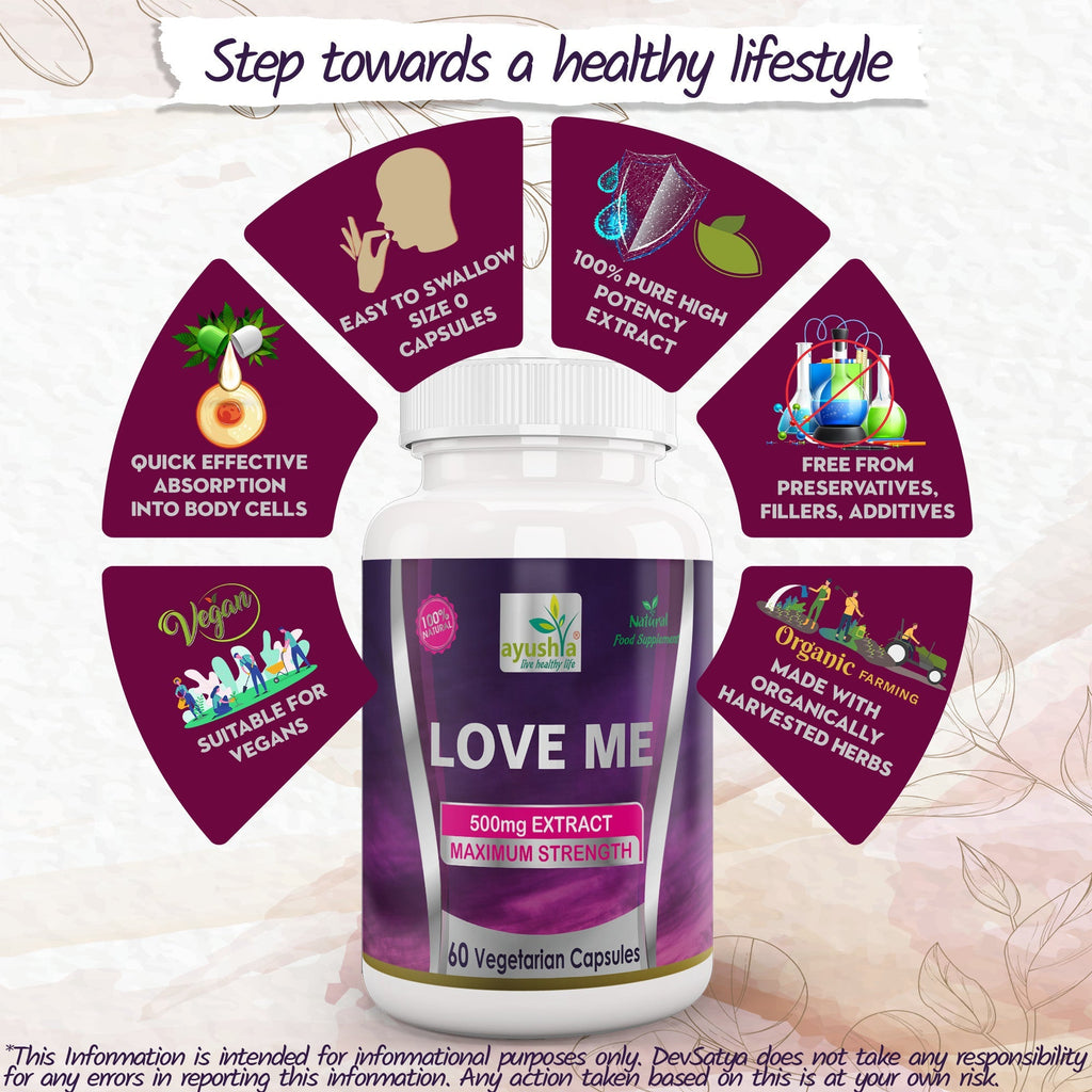 Ayushya Love Me Capsules (Vitality Blend) Vitality & Stamina Support - Vegan, Gluten Free, Non-GMO, 60 Capsules