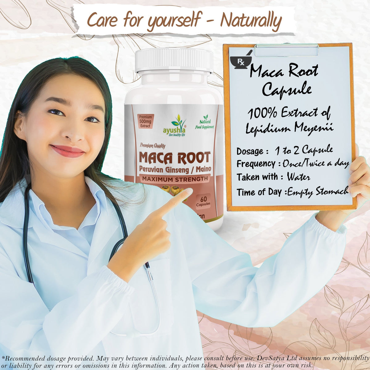 Ayushya Maca Root Capsules (Peruvian Ginseng) Energy & Stamina Support - Vegan, Gluten Free, Non-GMO, 60 Capsules
