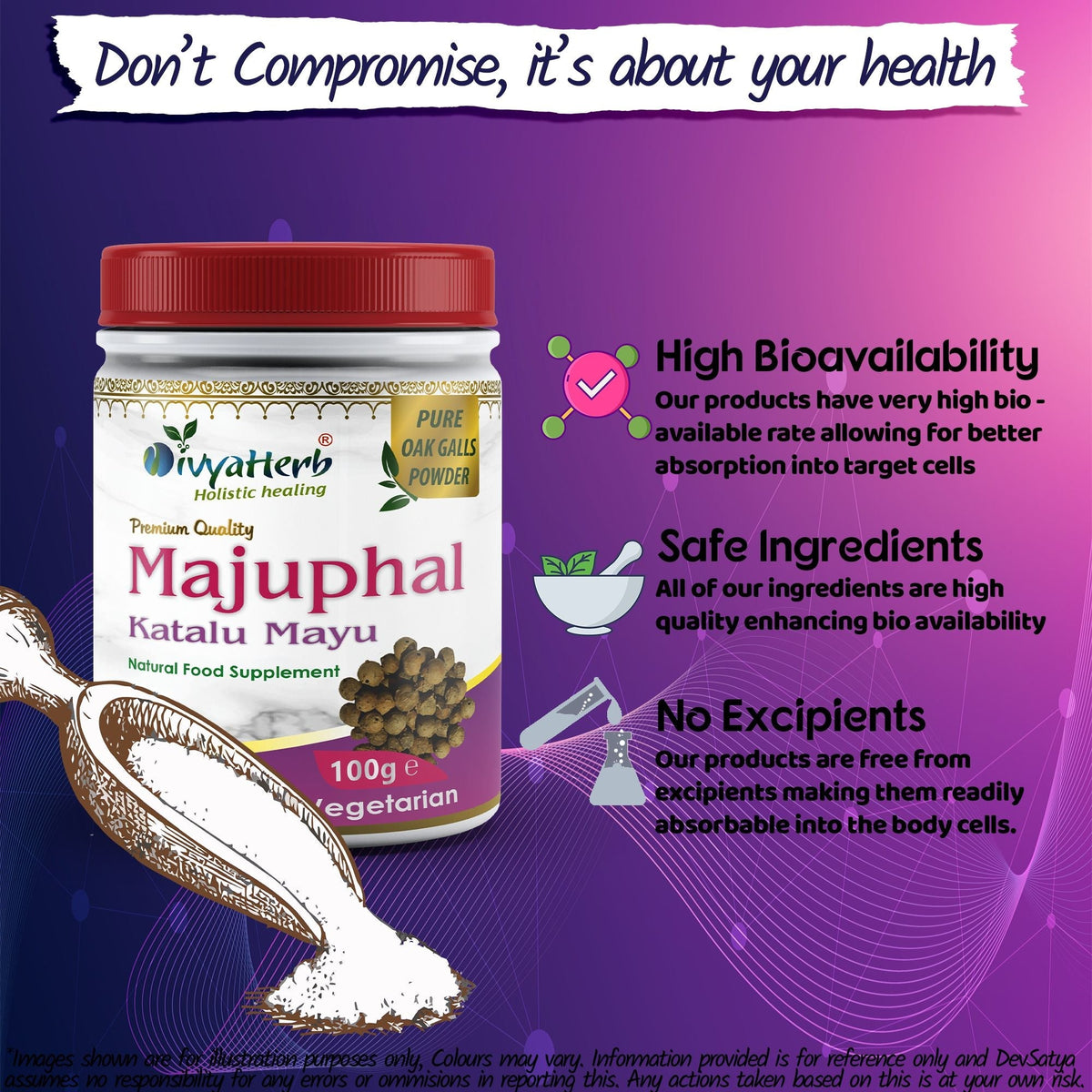 DivyaHerb Majuphal Powder 100 gram - Healthy-Looking Skin Support