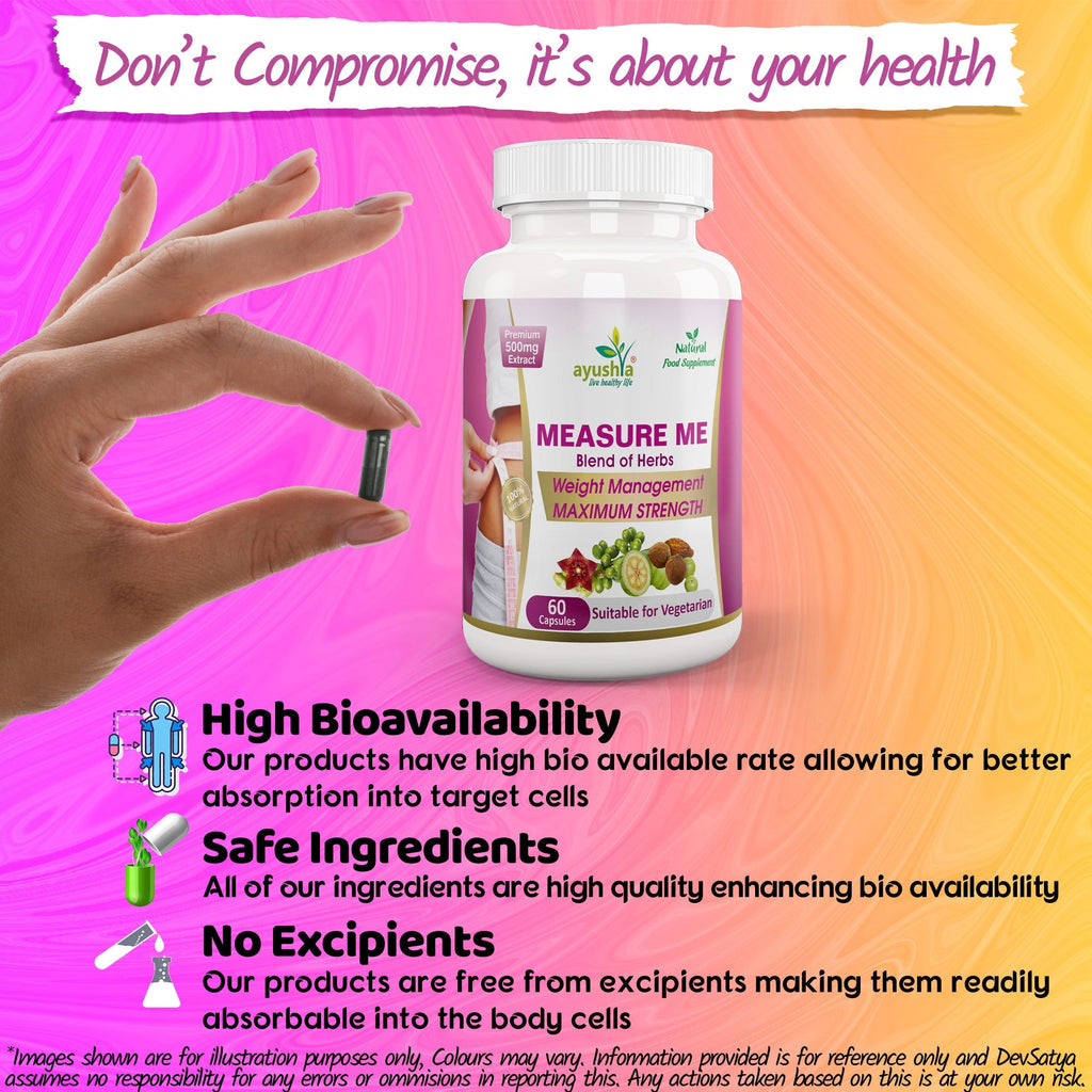 Ayushya Measure Me Capsules (Metabolism Blend) Active Lifestyle & Healthy Weight Support - Vegan, Gluten Free, Non-GMO, 60 Capsules