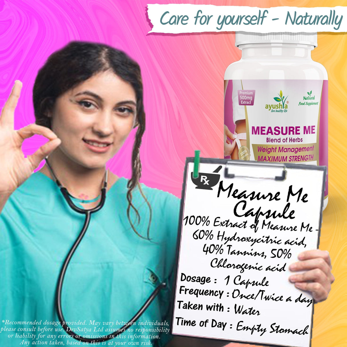 Ayushya Measure Me Capsules (Metabolism Blend) Active Lifestyle & Healthy Weight Support - Vegan, Gluten Free, Non-GMO, 60 Capsules