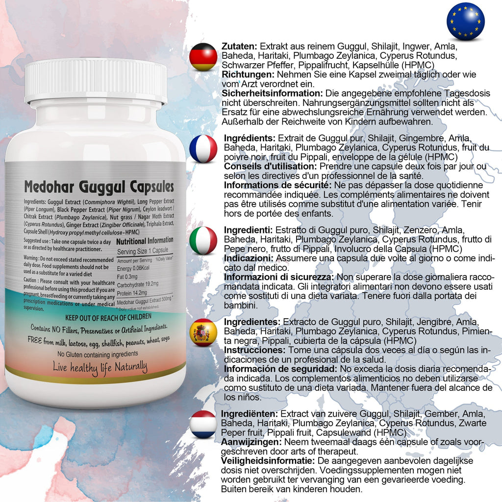 Ayushya Medohar Guggul Capsules (Wellness Guggul) Healthy Weight Support - Vegan, Gluten Free, Non-GMO, 60 Capsules