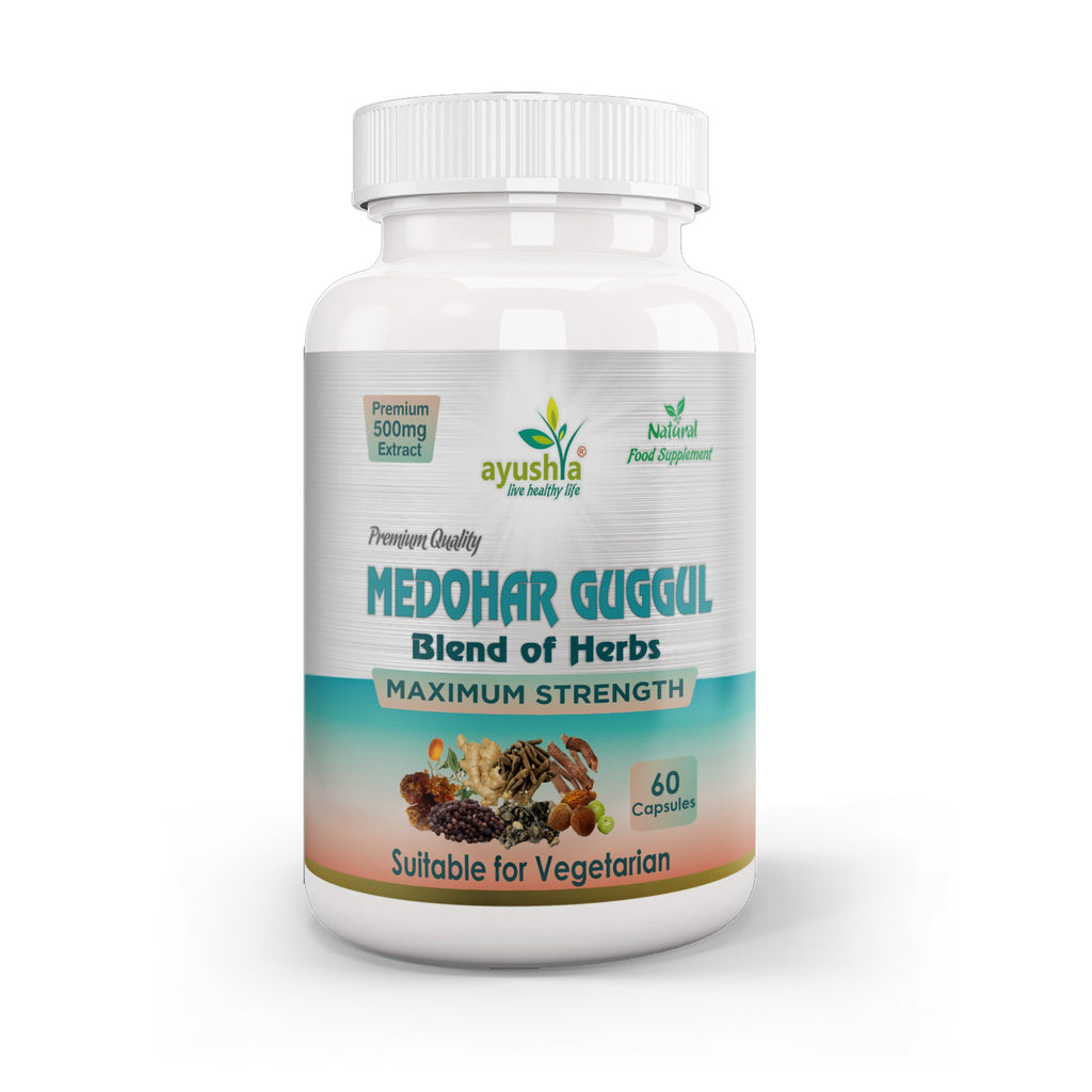 Ayushya Medohar Guggul Capsules (Wellness Guggul) Healthy Weight Support - Vegan, Gluten Free, Non-GMO, 60 Capsules