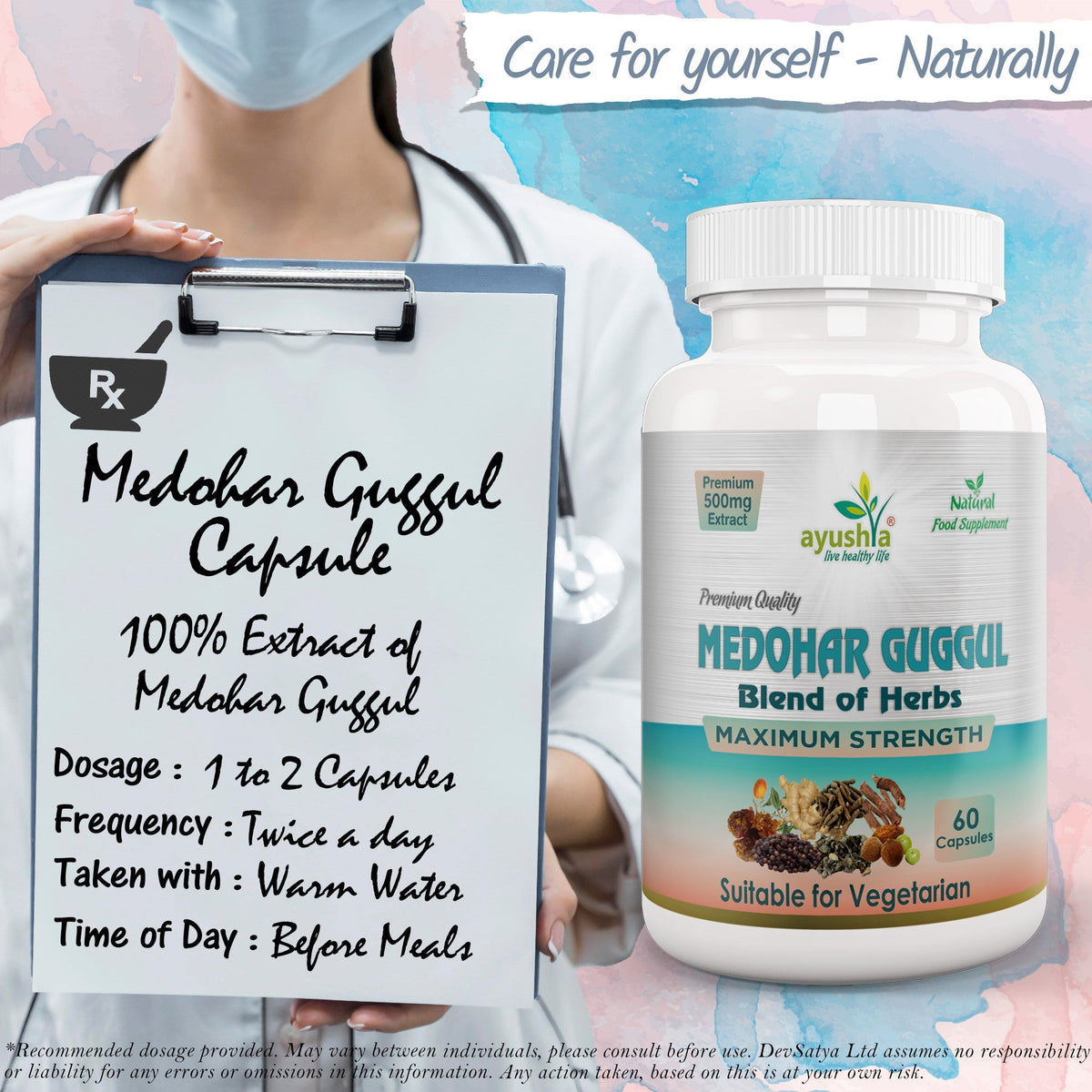 Ayushya Medohar Guggul Capsules (Wellness Guggul) Healthy Weight Support - Vegan, Gluten Free, Non-GMO, 60 Capsules