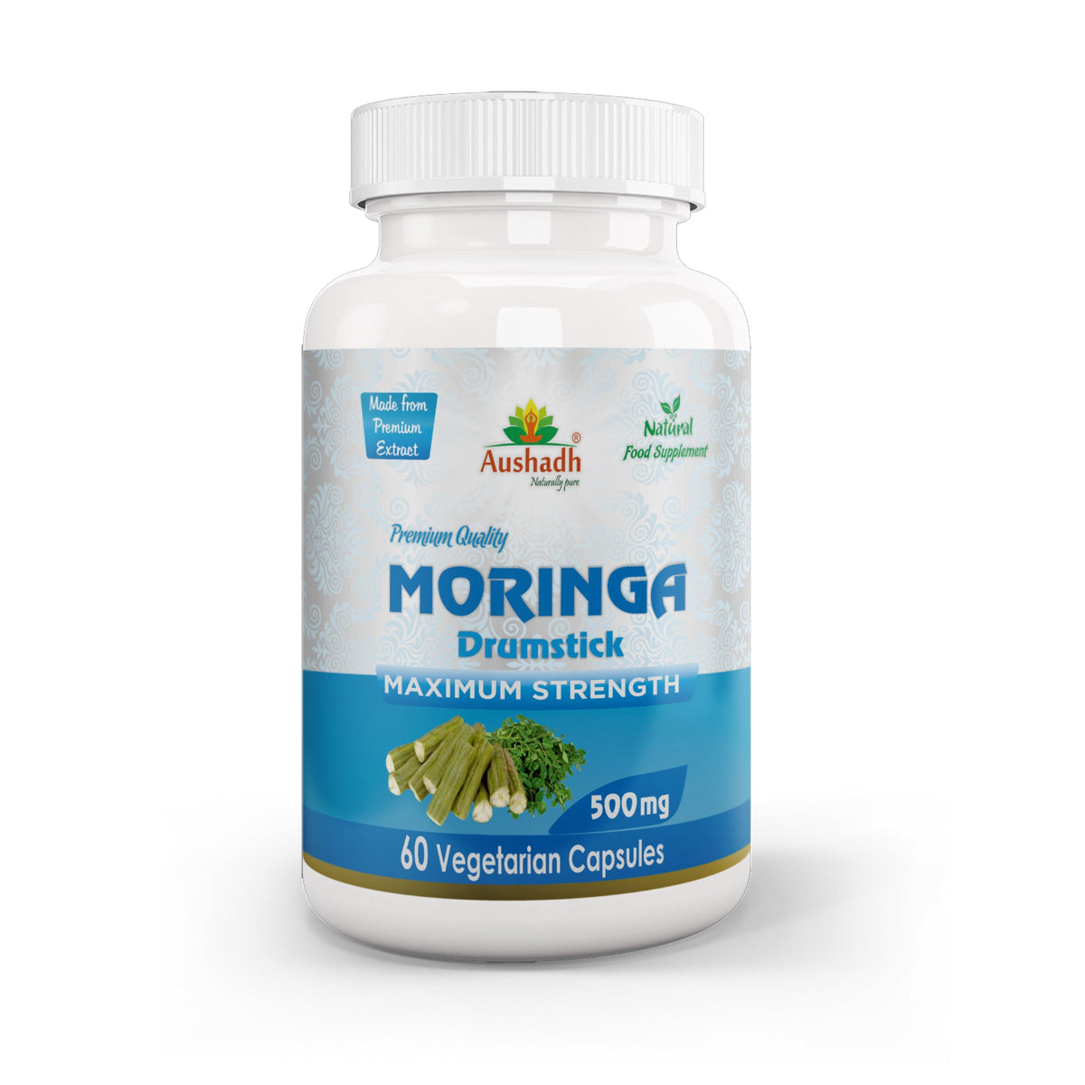 Aushadh Moringa Oleifera Capsules (Drumstick Tree) Energy & Nutrition Support - Vegan, Gluten Free, Non-GMO, 60 Capsules