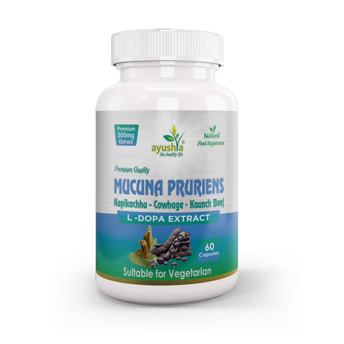 Ayushya Mucuna Pruriens Capsules (Velvet Bean) Mood Balance & Vitality Support - Vegan, Gluten Free, Non-GMO, 60 Capsules
