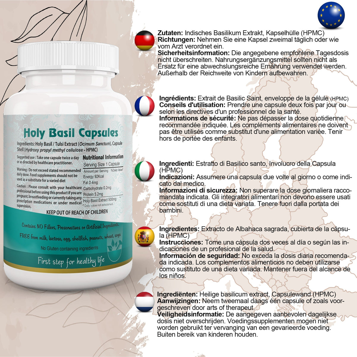 Aushadh Holy Basil Capsules (Tulsi) Stress Balance & Immune Wellness Support - Vegan, Gluten Free, Non-GMO, 60 Capsules