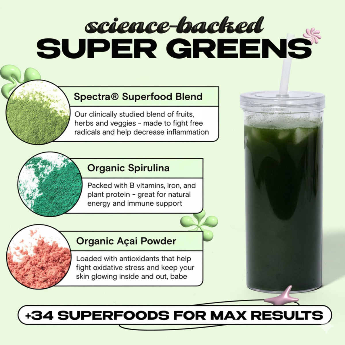 Kiala Nutrition Super Greens — Organic Greens Powder with Spectra Blend, Tropical Splash, 30 Servings