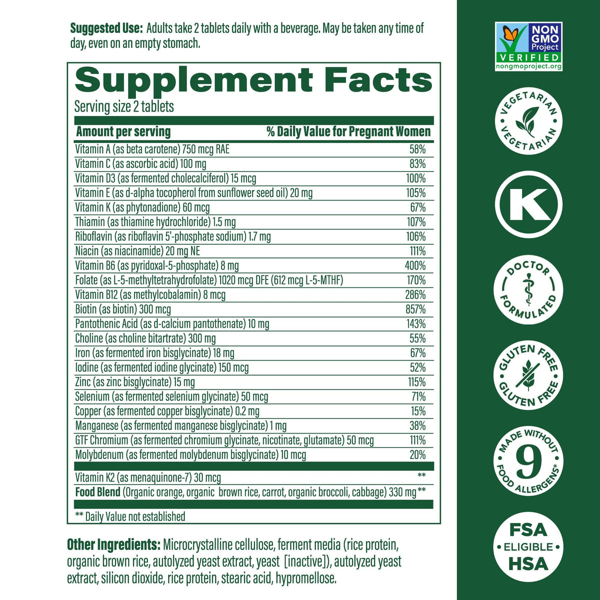 MegaFood Baby & Me 2 Prenatal Vitamins – Folate, Choline, Iron & Vitamin D | 120 Tabs (60 Servings)