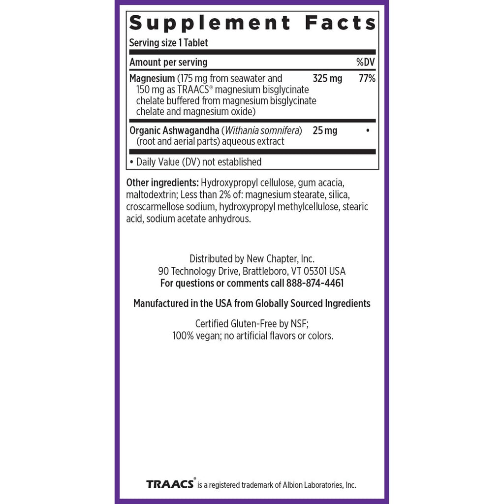 New Chapter Magnesium Glycinate + Ashwagandha Supplement 325 mg – 2.5x Absorption, Non-GMO, 30 ct