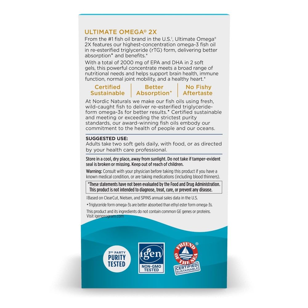 Nordic Naturals Ultimate Omega 2X Lemon – 180 Soft Gels, 2150 mg Omega-3 (90 Servings)