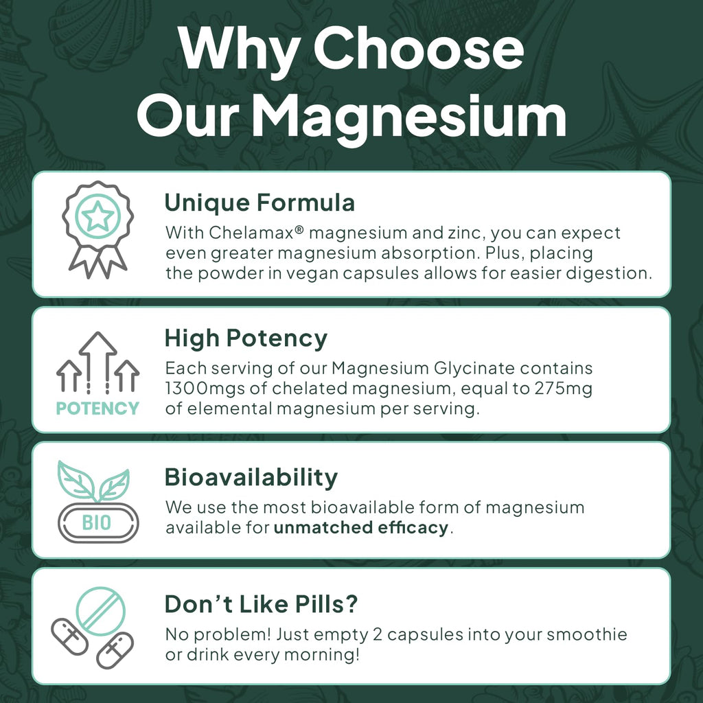 Organics Ocean Magnesium Glycinate with Zinc - Maximum Strength - 6 Bottles