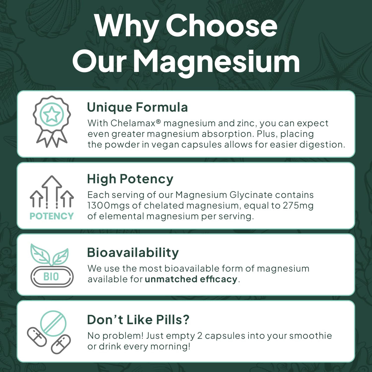 Organics Ocean Magnesium Glycinate with Zinc - Maximum Strength - 6 Bottles