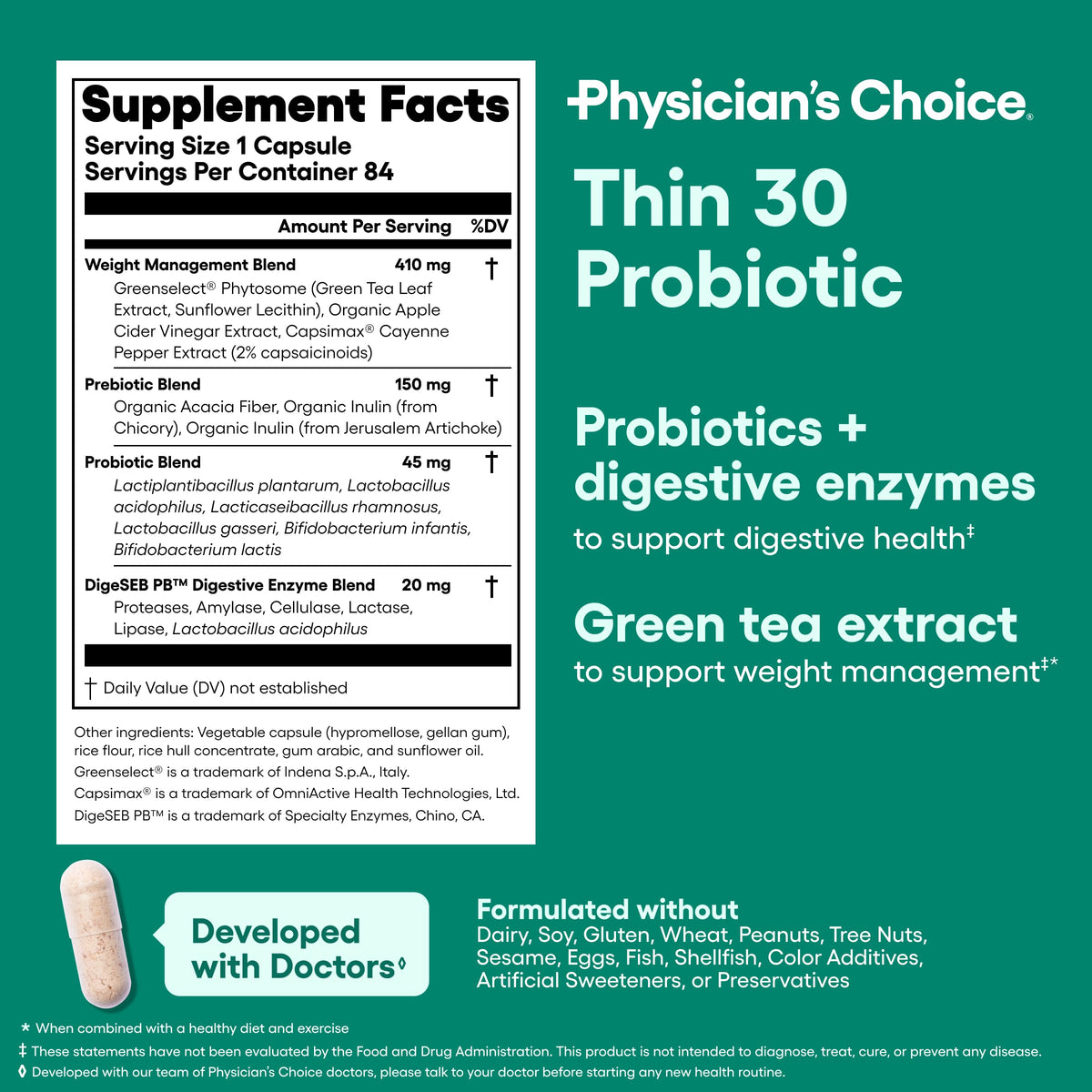 Physician's CHOICE Probiotics – Weight Management & Bloating, 6 Strains, 84 CT