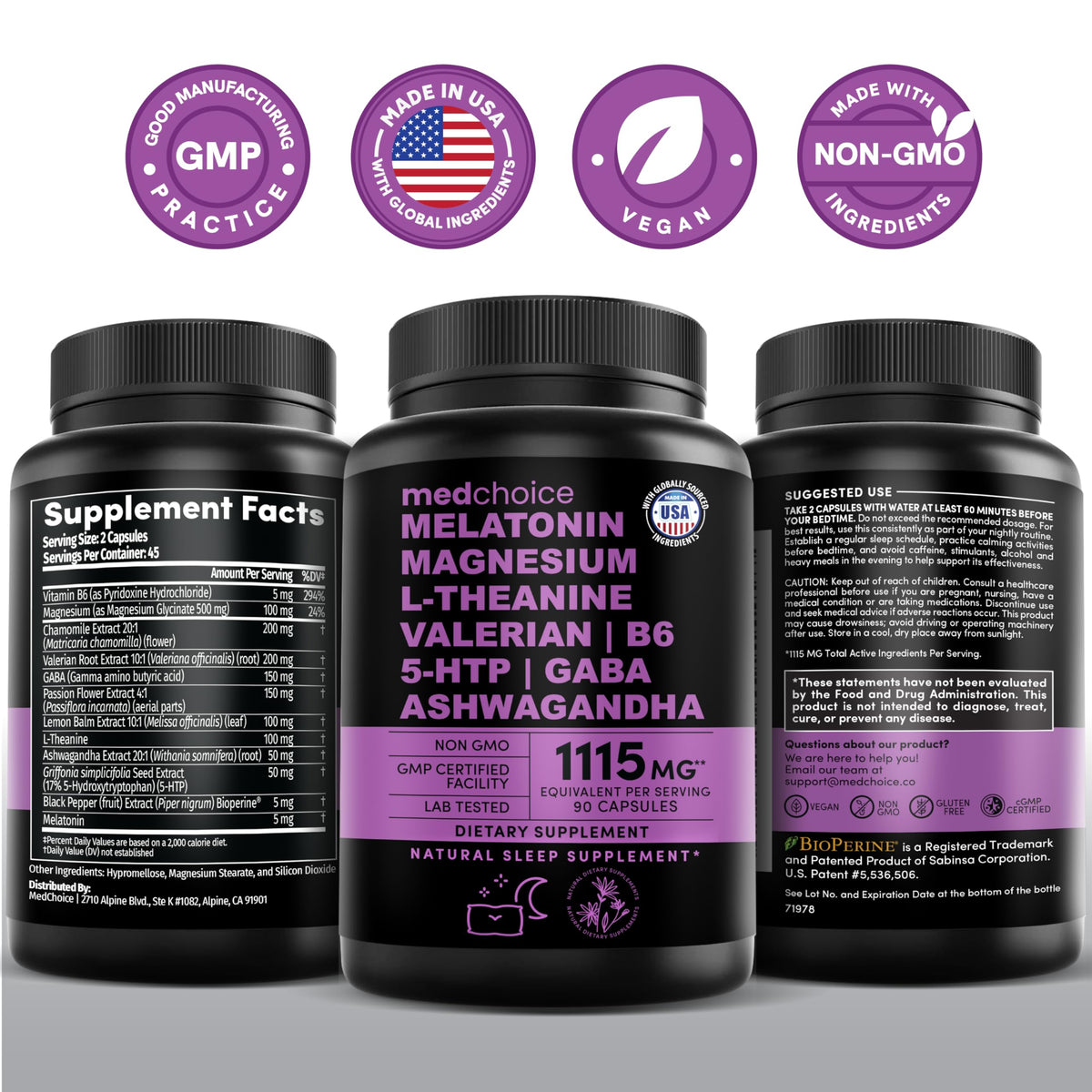 MEDCHOICE 12-in-1 Melatonin Sleep Capsules – Melatonin 5 mg + Magnesium Glycinate 500 mg (90 ct, Pack of 2)