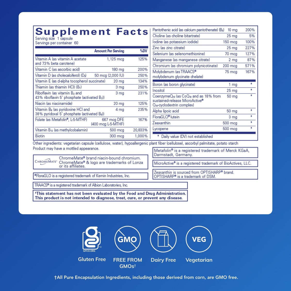 Pure Encapsulations O.N.E. Multivitamin – Once Daily with Lutein & CoQ10 (60 capsules)