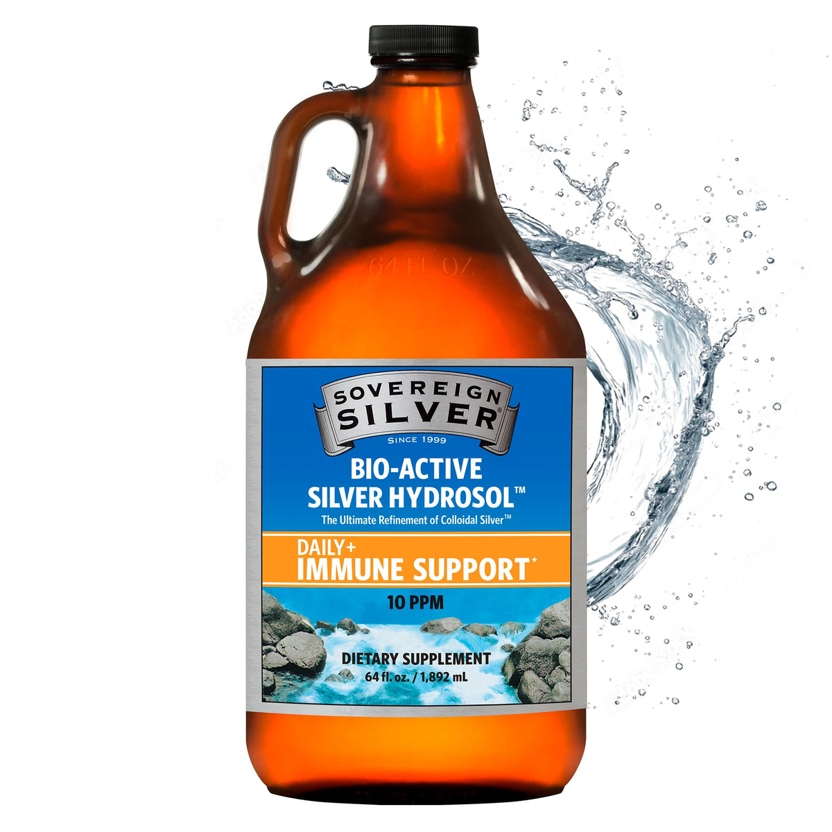 Sovereign Silver Immune Support - Colloidal Silver 10 ppm, 64 Fl Oz (1,892 mL)
